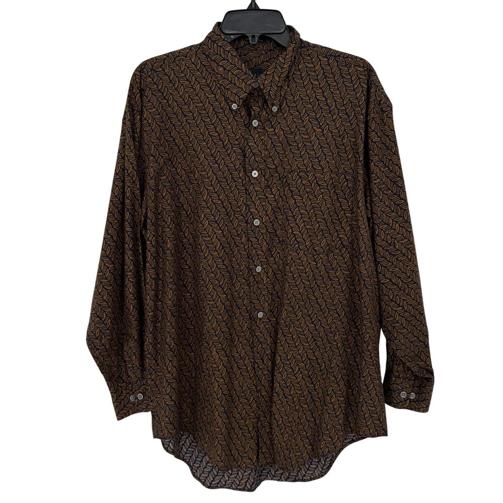 90s Y2K VTG Time Pieces Retro Geometric Abstract Print Shirt Mens M Button Down